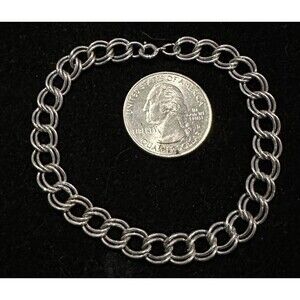 Bracelet Silver Double Link Chain Italy Sterling Silver 925 Charm Bracelet 7”